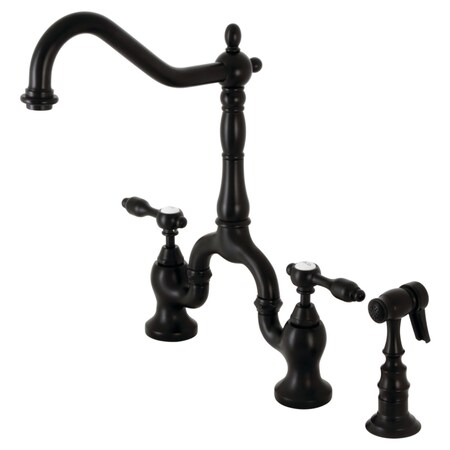 Kingston Brass KS7750TALBS Bridge Kitchen Faucet with Brass Sprayer, Matte Black KS7750TALBS